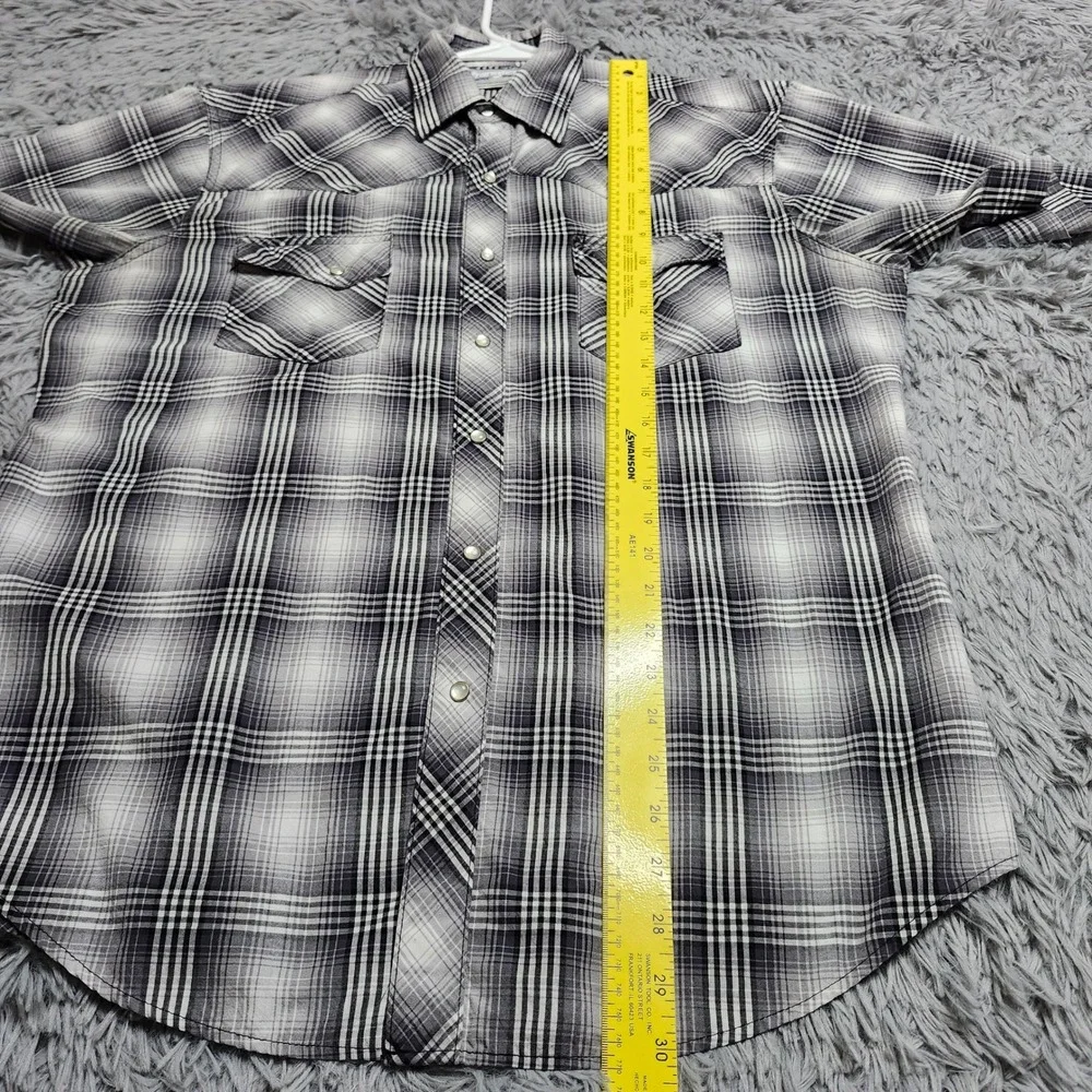 Wrangler Wrancher Shirts Mens Large‎ Western Cowboy Pearl Snap Ombre Plaid Check